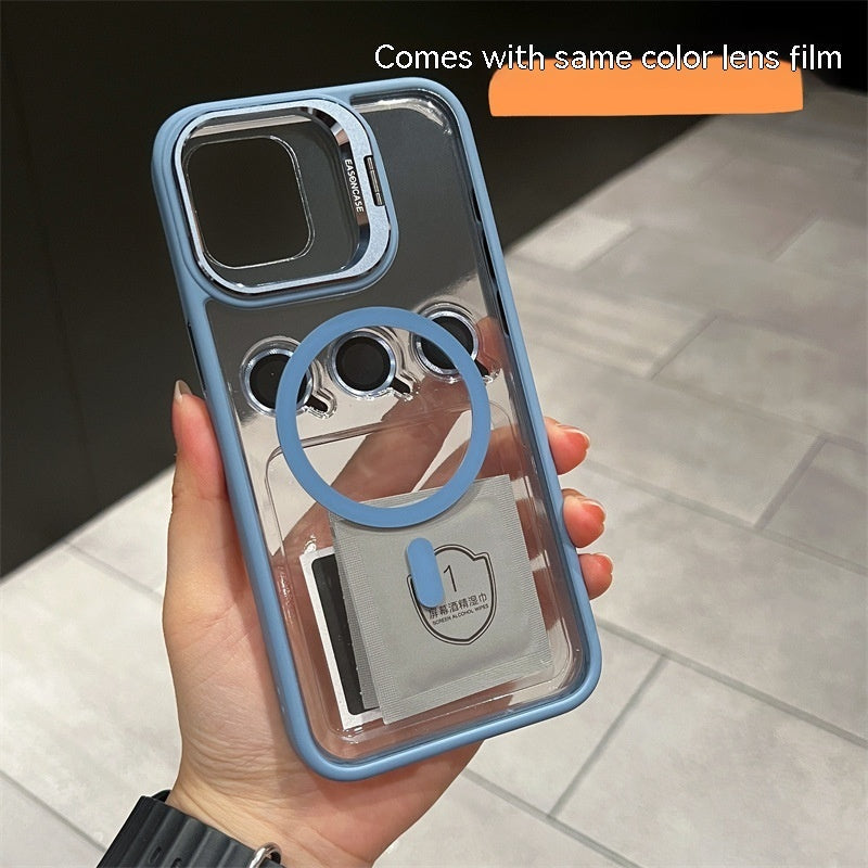 Invisible Magnetic Kickstand iPhone 16 Case with Lens Film – Full-Coverage PC Cover