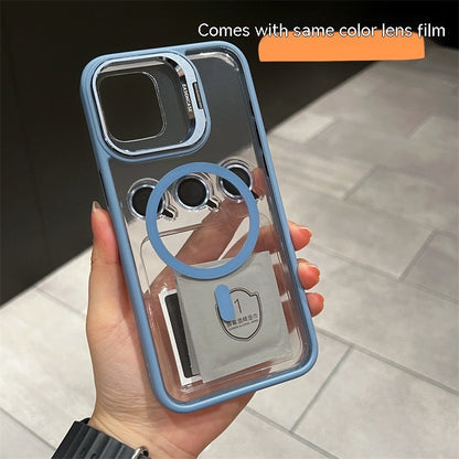 Invisible Magnetic Kickstand iPhone 16 Case with Lens Film – Full-Coverage PC Cover