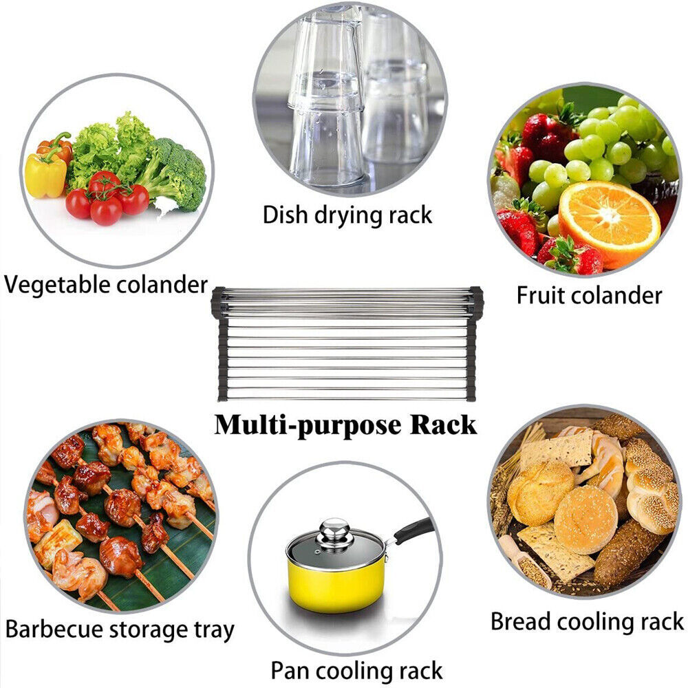 Roll-Up Dish Drying Rack – Stainless Steel Sink Drainer Mat