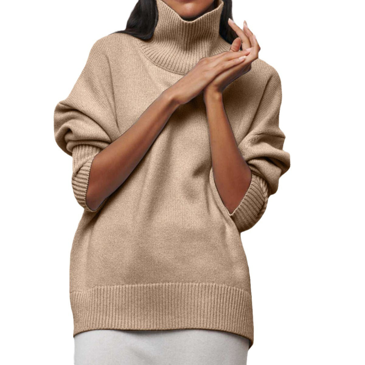Pull en maille oversize rose vif à col roulé | Pull de fête fuchsia à col montant pour femme