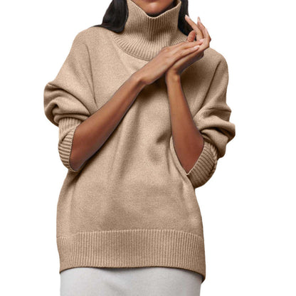 Pull en maille oversize rose vif à col roulé | Pull de fête fuchsia à col montant pour femme