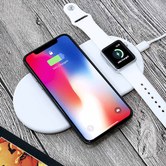 Compatible avec Apple, Station de recharge sans fil 2 en 1 QI pour iPhone, montre et Android