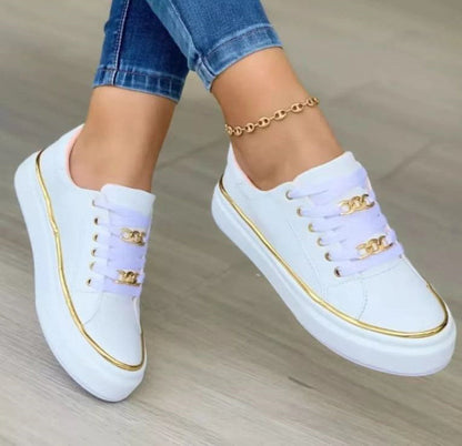 Chaussures plates à chaîne, mocassins à semelle épaisse, chaussures de sport pour femmes