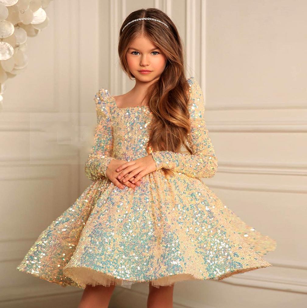 Vestido de niña Nuevo disfraz Niña de las flores Manga larga Pasarela Princesa