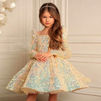Vestido de niña Nuevo disfraz Niña de las flores Manga larga Pasarela Princesa