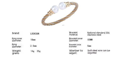Stainless Steel Classic Style Two-tone Classic Handmade Braided Bracelets Ring Two-piece Set