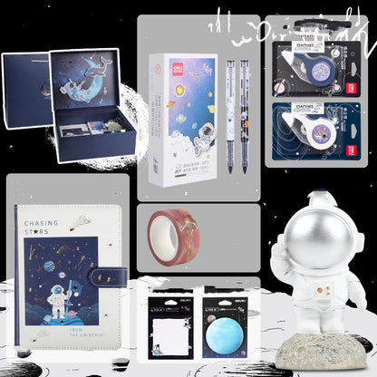 Set de regalo de papelería para exploración de la galaxia del universo, oferta de caja de regalo de cumpleaños, cuaderno de astronauta, agenda creativa