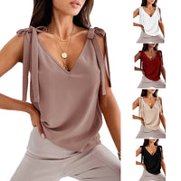 Bowknot Tie-Up Satin Camisole – Women’s V-Neck Tank Top | S–3XL