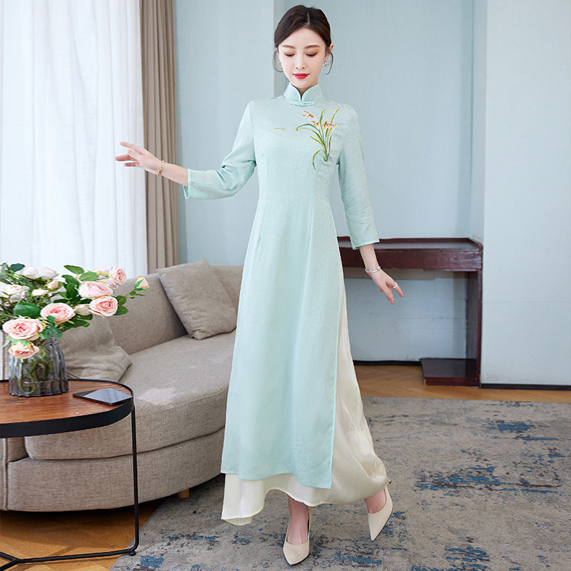 Vestido bordado estilo retro para mujer