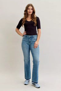 Judy Blue Full Size Mid Rise Slim Bootcut Tummy Control Release Hem Jeans Plus Size