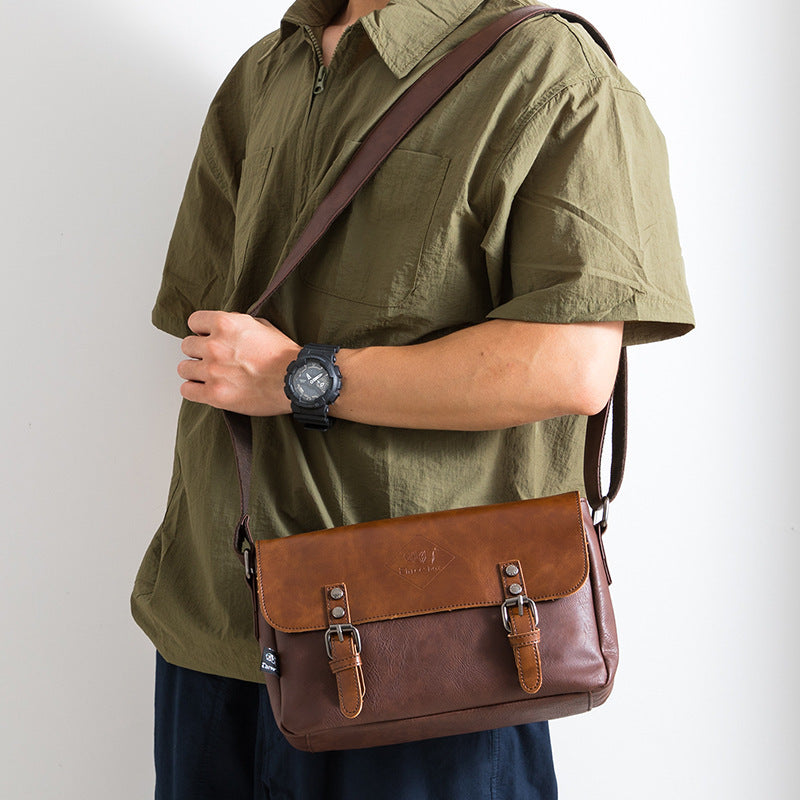 Korean Men's PU Leather Retro Flip Literary Shoulder Bag