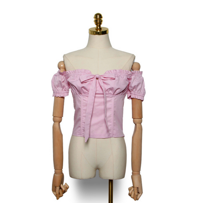 Women's Bowknot Collar Off-Shoulder Short Sleeve Shirt – Flirty & Chic