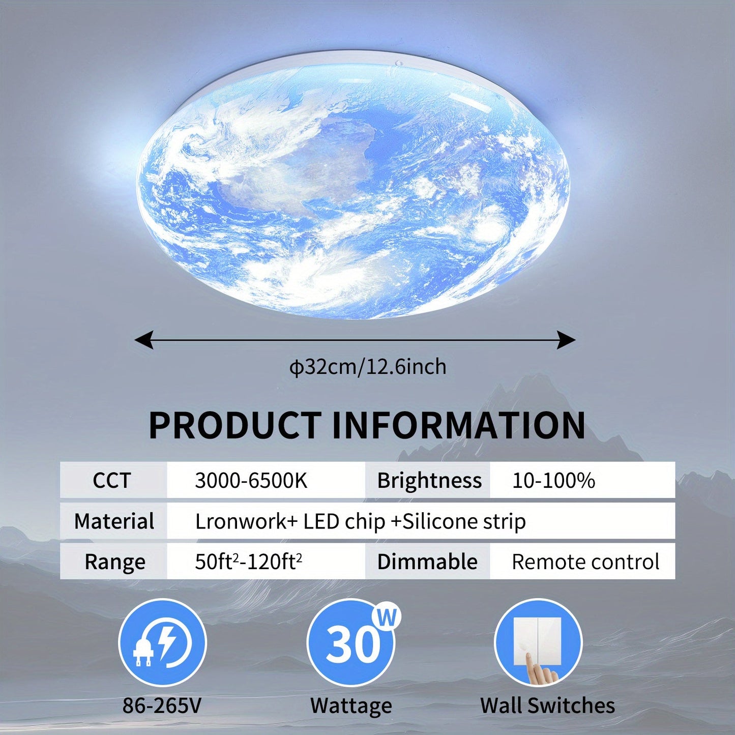 Modern LED Flush Ceiling Light Earth Globe 3CCT Daylight White Smart Control