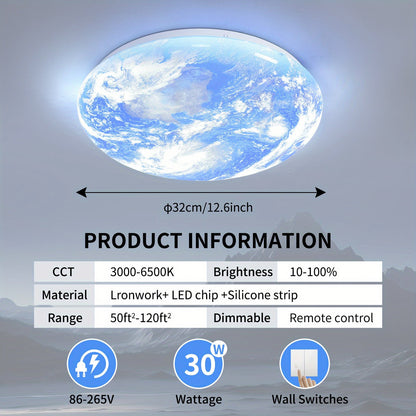 Modern LED Flush Ceiling Light Earth Globe 3CCT Daylight White Smart Control