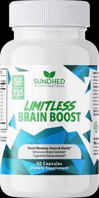 Sundhed Natural Limitless Brain Boost (60 caps) - Memory Focus Mental Clarity - Nootropics Scientific Formula for Enhance Performance Super Ginkgo Biloba St John Wort Extract DMAE