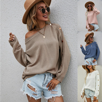 Suéter de mujer talla grande suelto con botones en las mangas