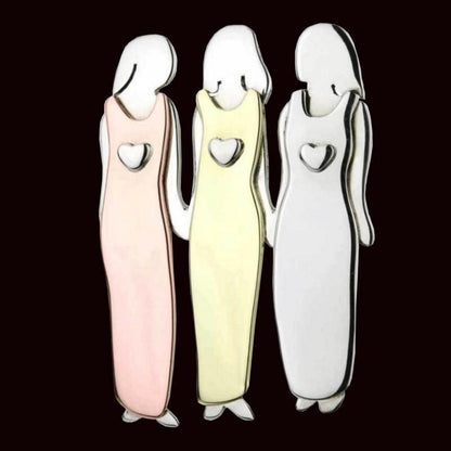 Fashion Jewelry Pink Enamel Pin Metal Heart Bond Between Three Sisters Designer Brooch Broches Vintage Brooches For Women
