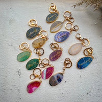Natural Agate Stone Key Pendant – Gold Electroplated Charm | 7 Colors