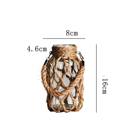 Hand-woven Hemp Rope Glass Transparent Vase