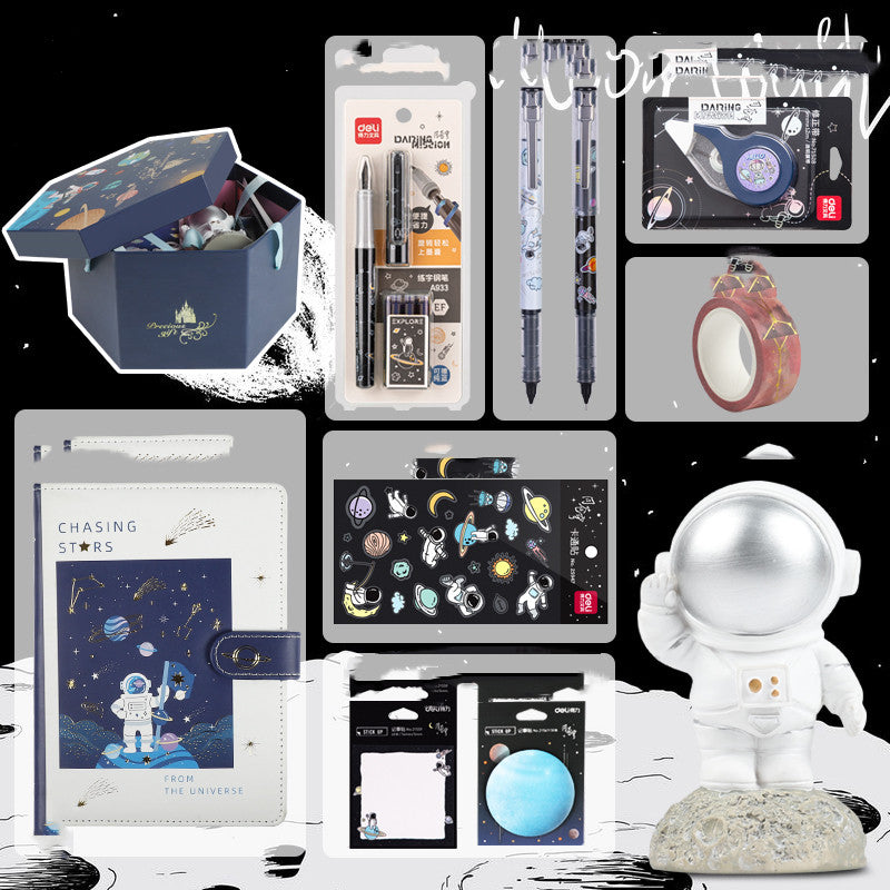 Set de regalo de papelería para exploración de la galaxia del universo, oferta de caja de regalo de cumpleaños, cuaderno de astronauta, agenda creativa
