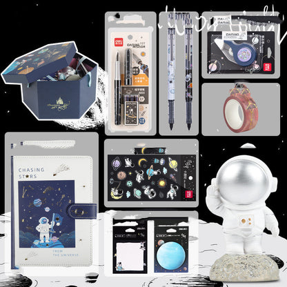Set de regalo de papelería para exploración de la galaxia del universo, oferta de caja de regalo de cumpleaños, cuaderno de astronauta, agenda creativa