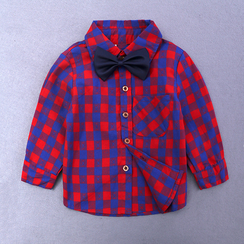 Ensemble trois pièces chemise à carreaux manches longues et pantalon en jean pour garçon