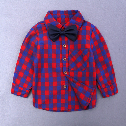 Ensemble trois pièces chemise à carreaux manches longues et pantalon en jean pour garçon