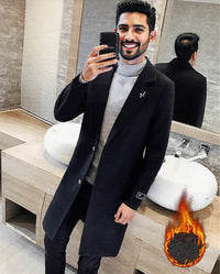 Black fashionable Winter men's long overcoat