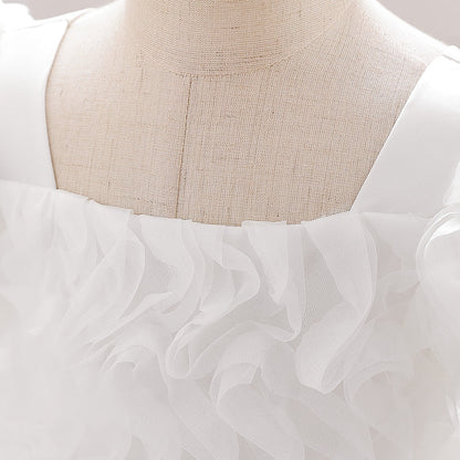 Pleated Puff Sleeve Umbrella Princess Dress