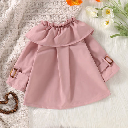 Trench-coat à manches longues et col feuille de lotus pour filles