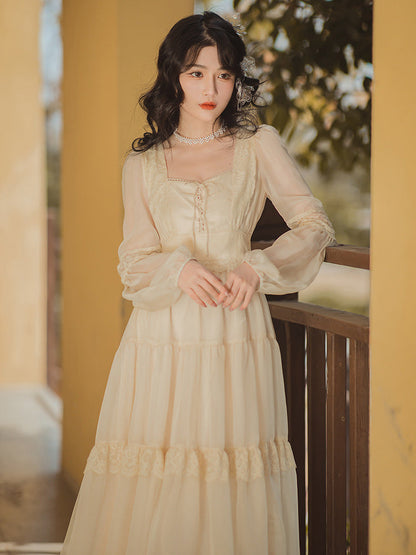 Fille Française Femme Chic Robe Romantique Nœud Bandage Mousseline