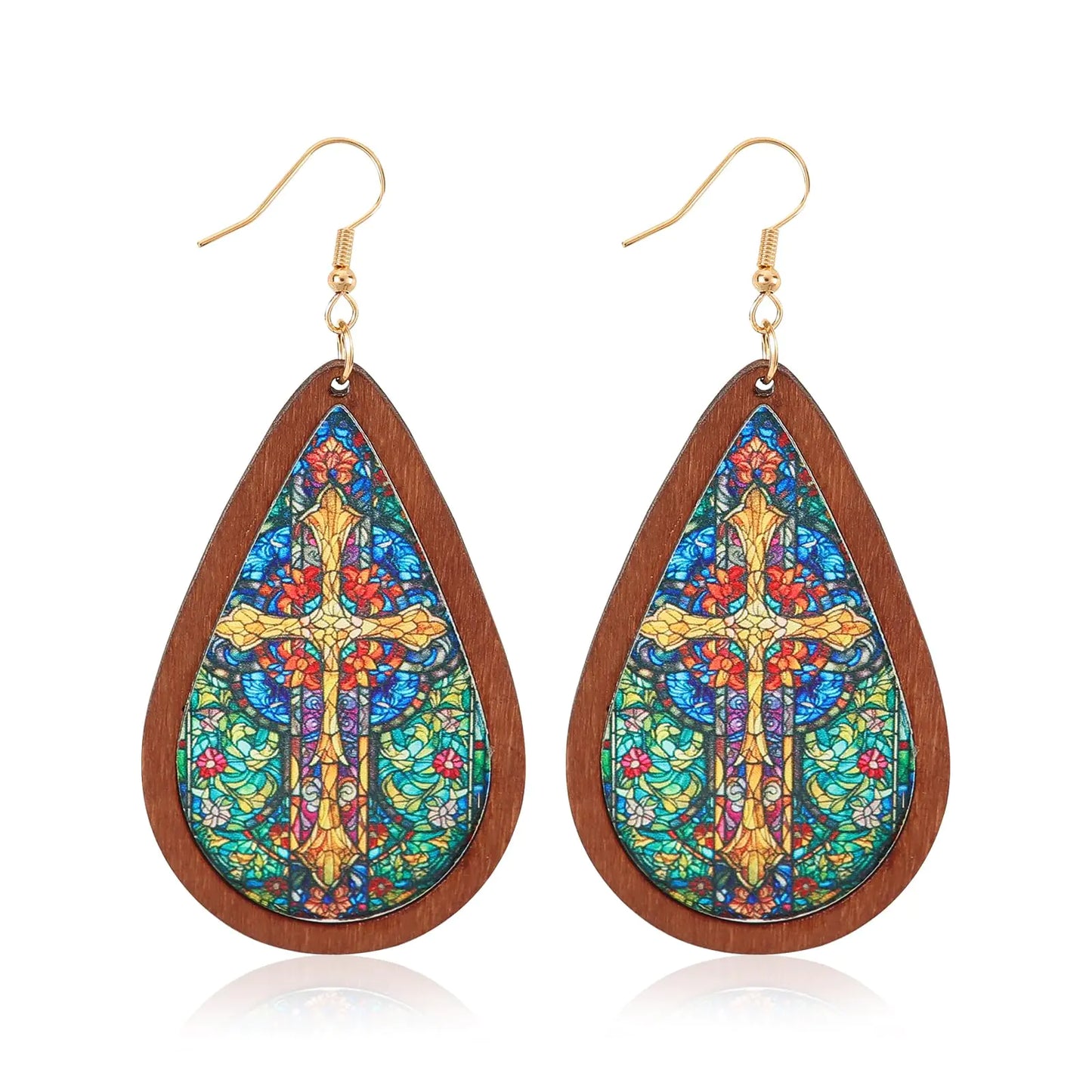 Boucles d'oreilles bohèmes en bois en forme de goutte