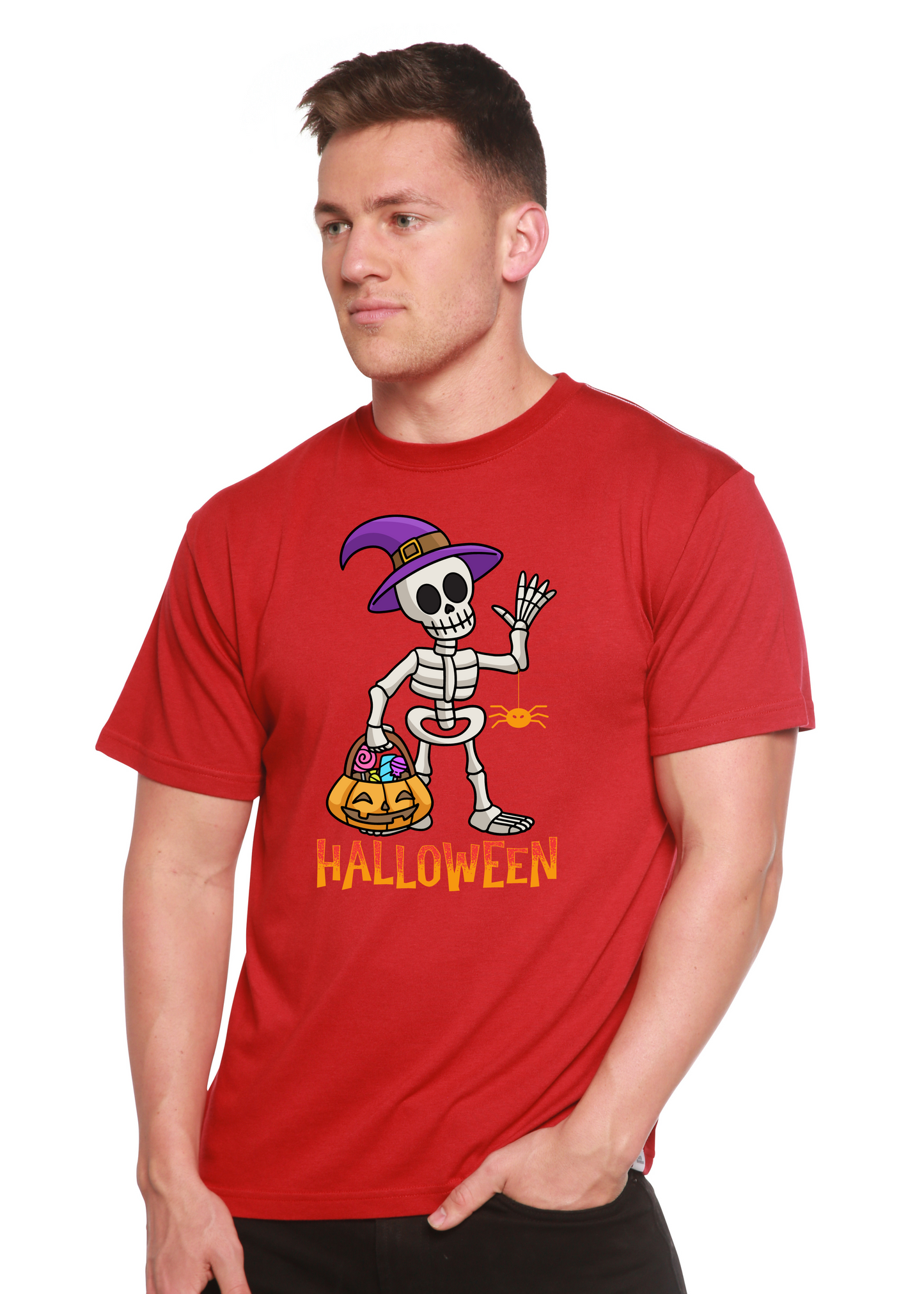 Camiseta gráfica unisex de manga corta de bambú-viscosa/algodón orgánico "Happy Halloween"