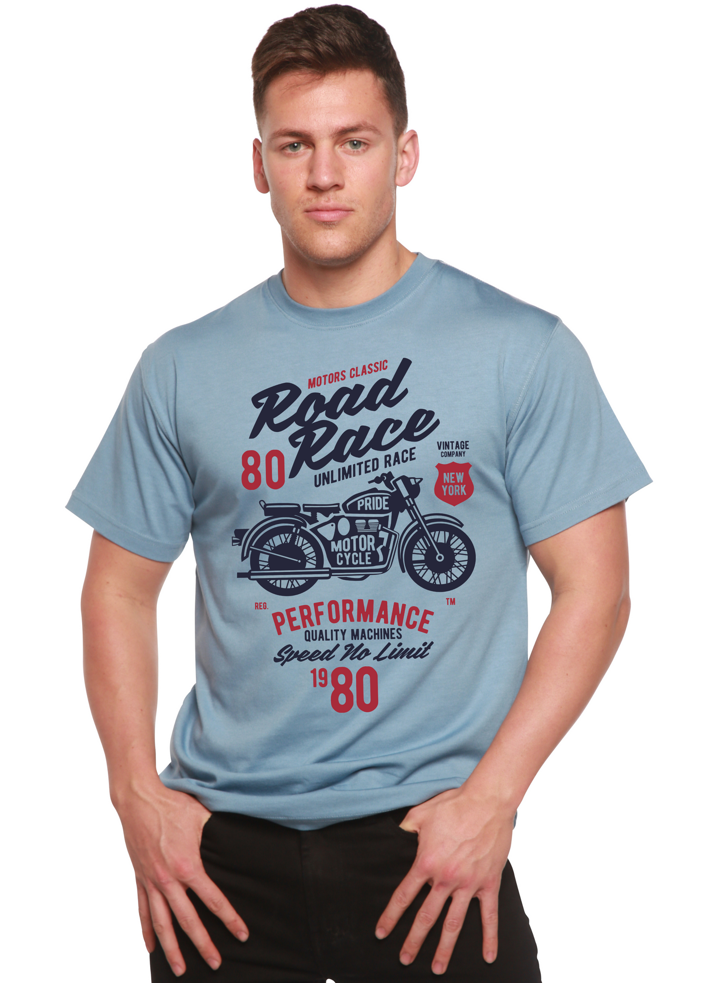 Camiseta gráfica de manga corta Spun Bamboo® de viscosa de bambú/algodón orgánico para hombre con motos de carrera