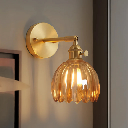 Aplique de Pared Clásico de 1 Luz con Pantalla de Cristal Tulipán de Latón Vintage