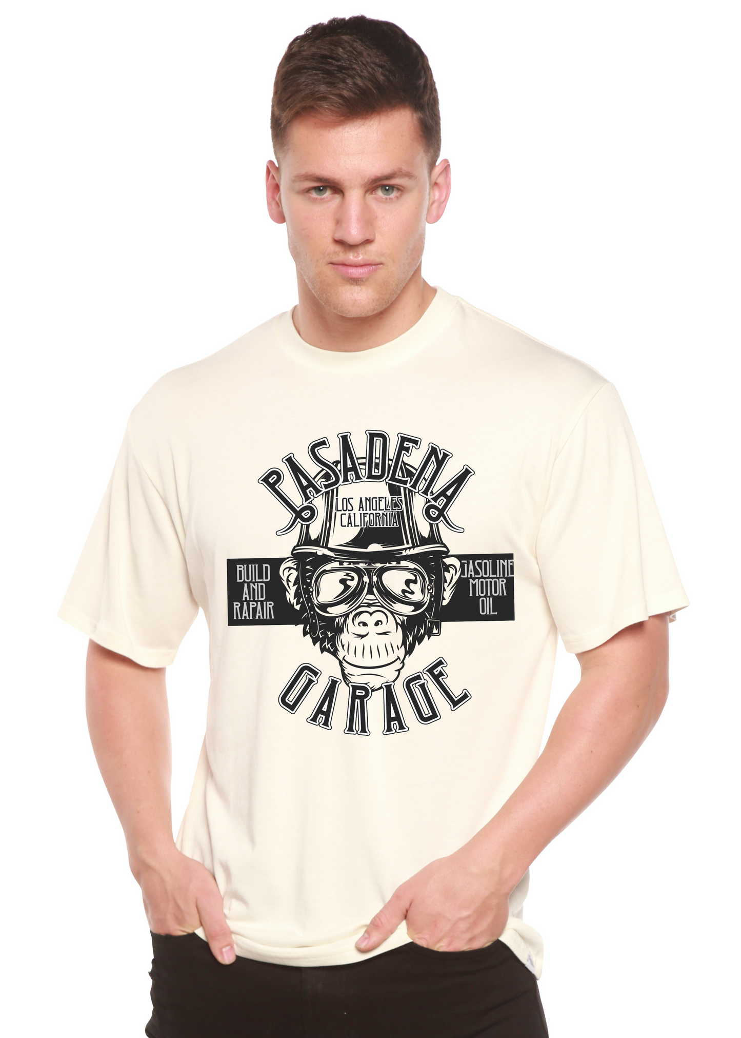 Camiseta Gráfica de Manga Corta de Viscosa de Bambú/Algodón Orgánico para Hombre Pasadena Garage