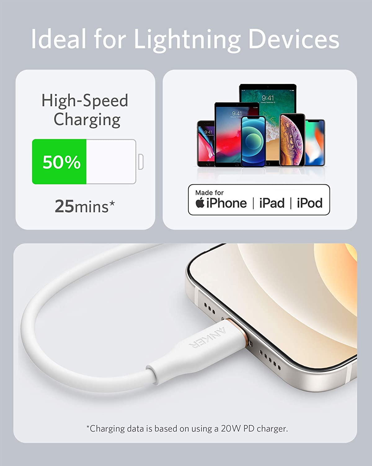 Anker <b>641</b> Cable USB-C a Lightning (Flow, 0.9 m de silicona)