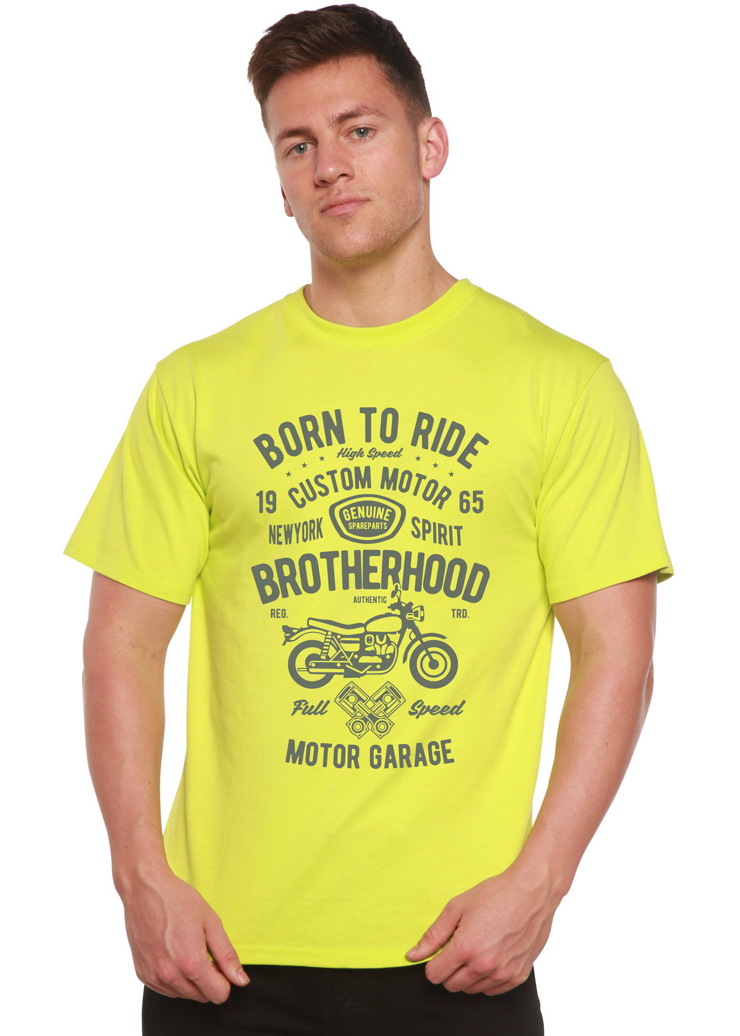 T-shirt graphique à manches courtes pour homme « Motorcycle Brotherhood » en viscose de bambou/coton biologique