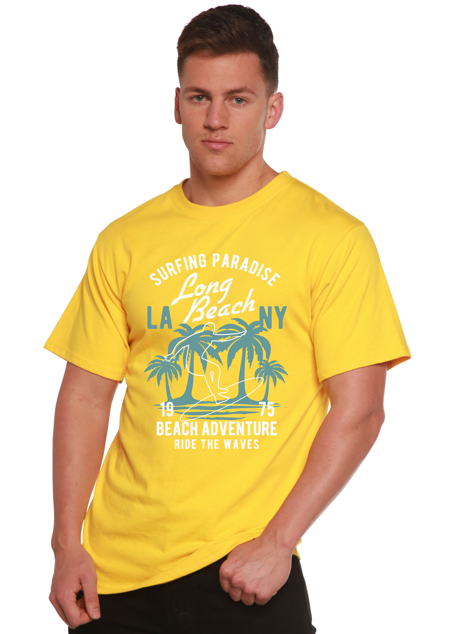 T-shirt graphique à manches courtes en viscose de bambou et coton biologique pour homme Beach Adventure