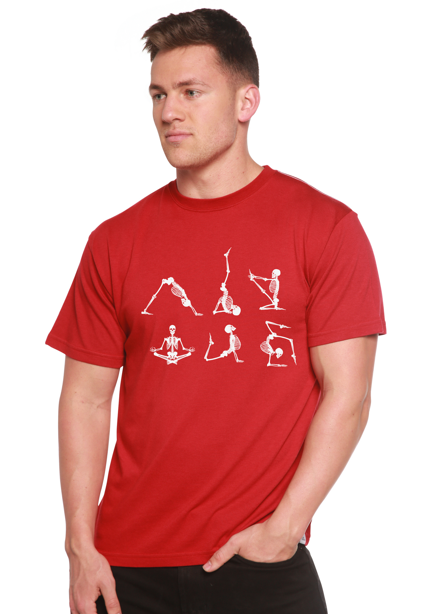 T-shirt graphique à manches courtes pour homme en bambou, viscose et coton biologique avec squelette d'Halloween Namaste