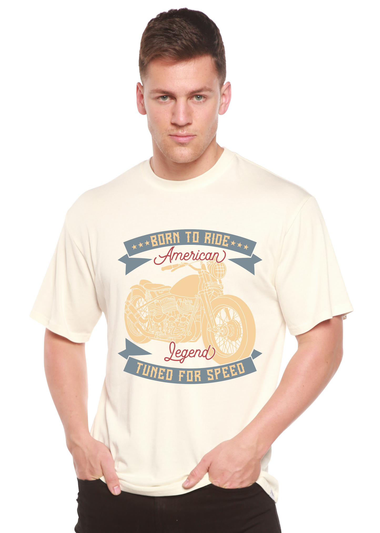 T-shirt graphique à manches courtes en viscose de bambou et coton biologique pour homme Born To Ride American Legend