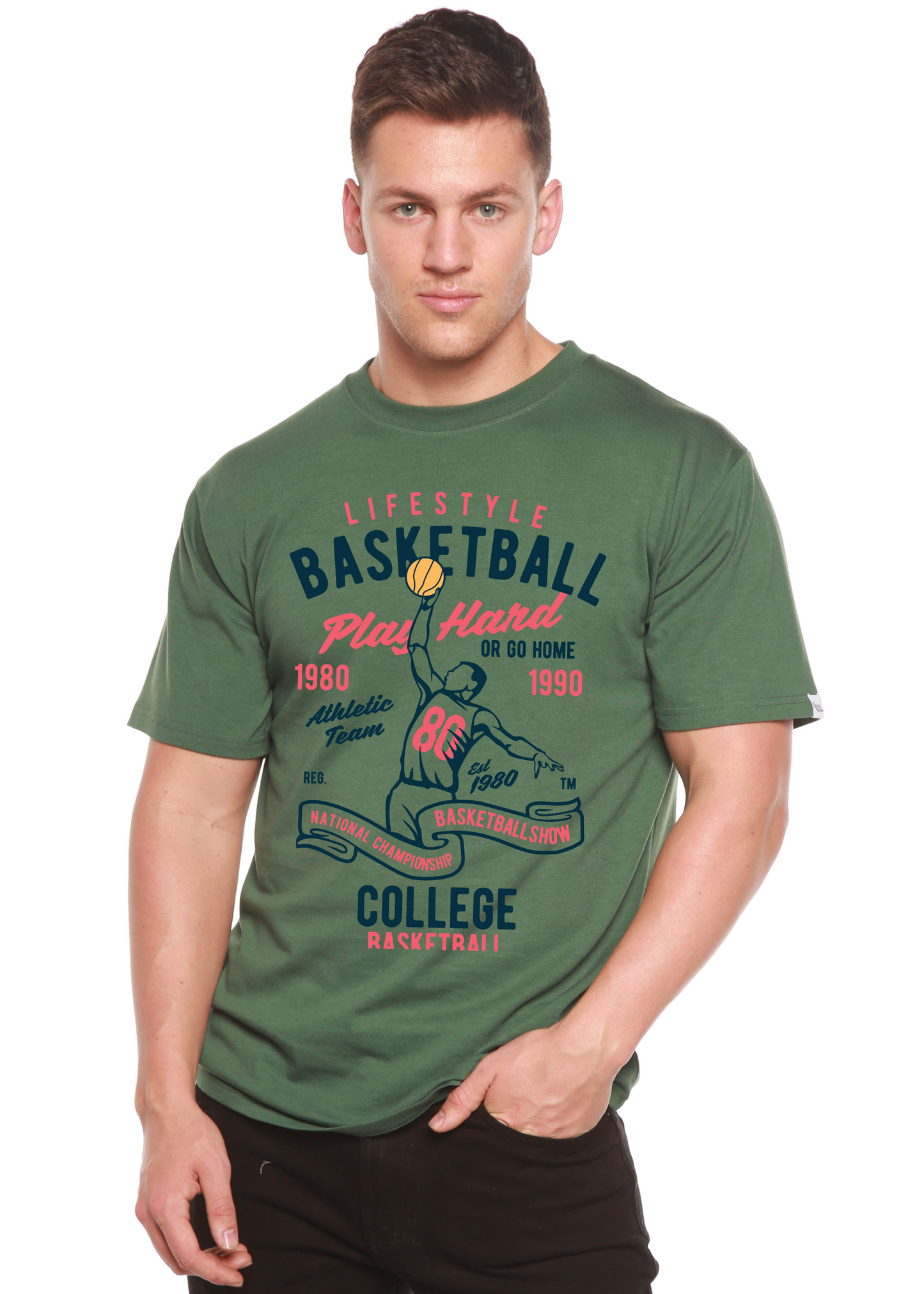 T-shirt graphique à manches courtes en viscose de bambou/coton biologique pour homme Life Style Basketball