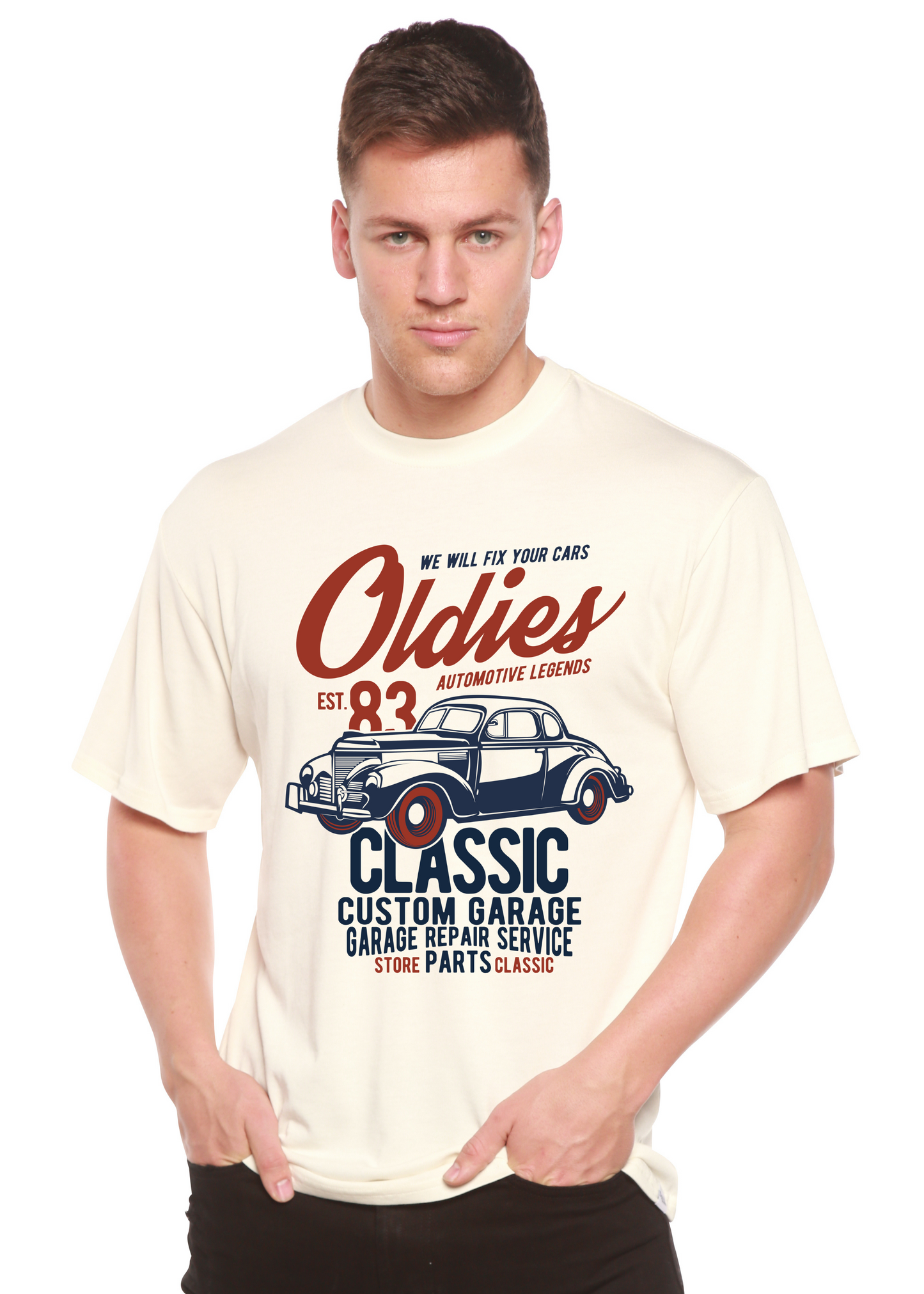 T-shirt à manches courtes Oldies Spun Bamboo® en viscose de bambou/coton biologique pour homme avec motif graphique