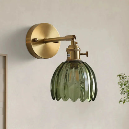 Aplique de Pared Clásico de 1 Luz con Pantalla de Cristal Tulipán de Latón Vintage