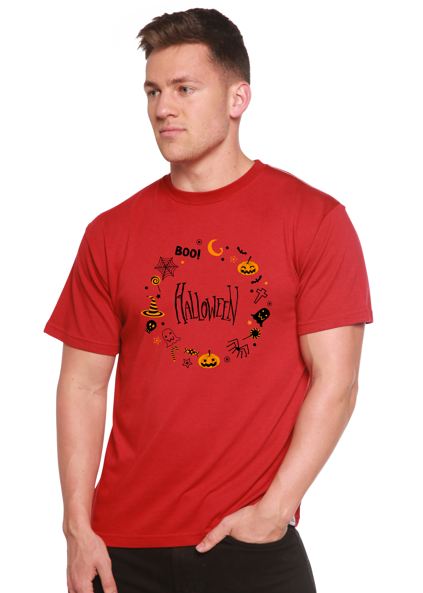 Camiseta gráfica de manga corta de bambú/algodón orgánico Bool Halloween para hombre