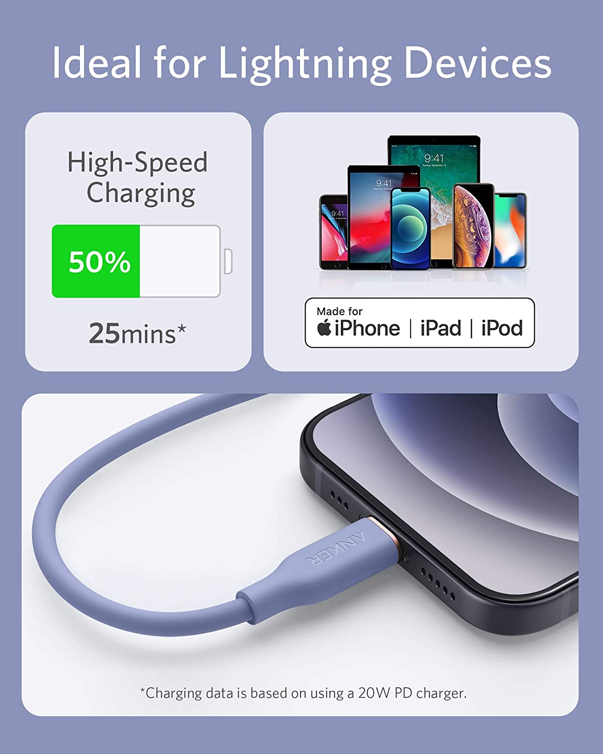 Anker <b>641</b> Cable USB-C a Lightning (Flow, 0.9 m de silicona)