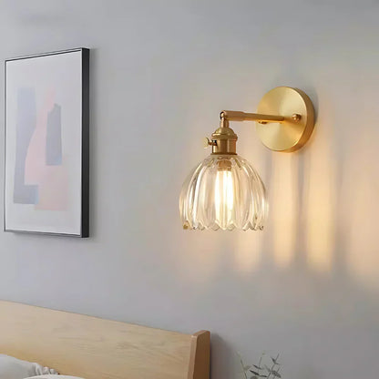 Aplique de Pared Clásico de 1 Luz con Pantalla de Cristal Tulipán de Latón Vintage