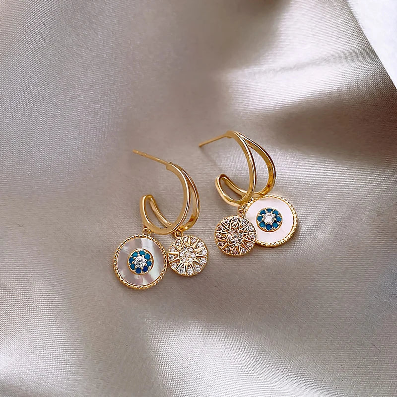 Vintage Boho Gold Plated Zirconia Hoop Earrings With Zirconia Accents