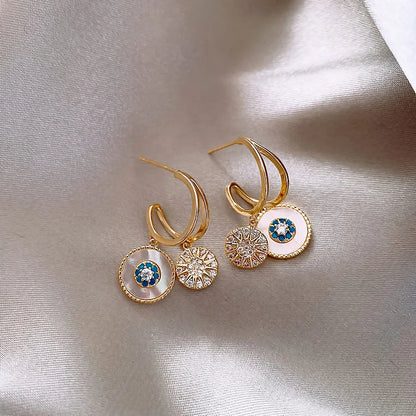 Vintage Boho Gold Plated Zirconia Hoop Earrings With Zirconia Accents
