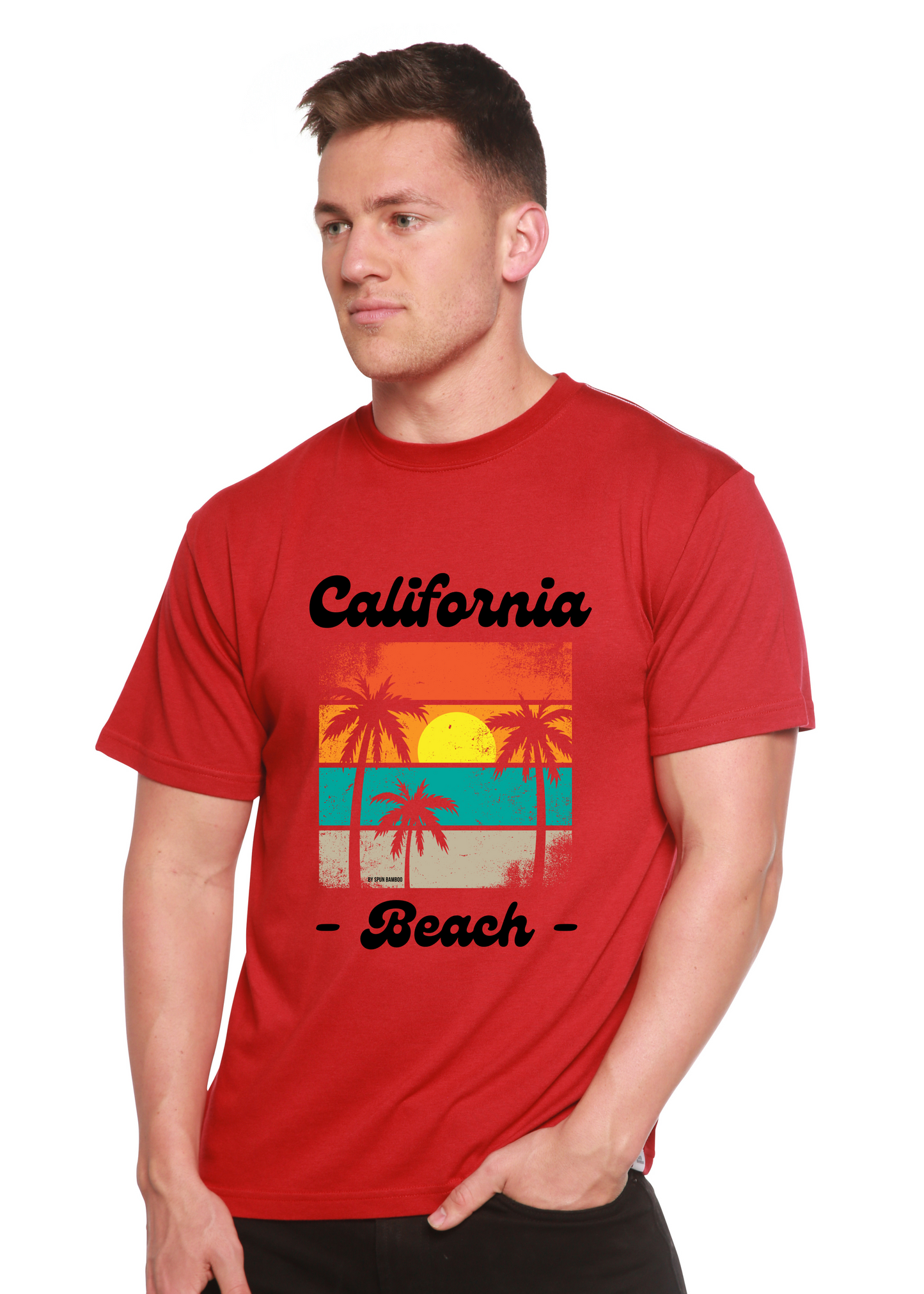 T-shirt à manches courtes unisexe en bambou/viscose et coton biologique California Beach avec motif
